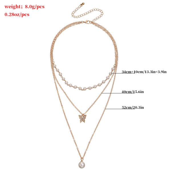Multilayer Thin Chain Pearl And Diamond Butterfly Pendant Necklace Necklaces 4