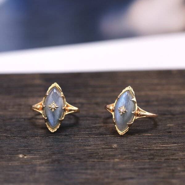 925 Sterling Silver Plated 14K Gold Natural Labradorite Ring For Women Promos25 3