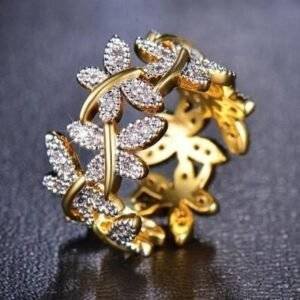 Butterfly Points Female Flower Plated Real Gold Ring OurSpecialSelection