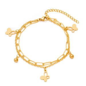 Double Layer Gold Stainless Steel Chain Bracelet Butterfly Heart Dog Paw Tree Of Life Charm Bracelets For Women Necklaces Double Layer Gold Stainless Steel Chain Bracelet Butterfly Heart Dog Paw Tree Of Life Charm Bracelets For Women Necklaces
