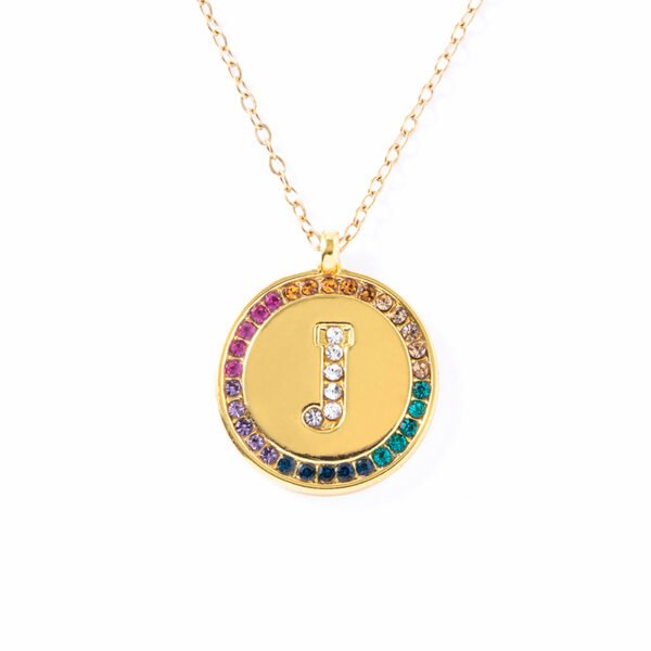 2023 New A-Z Letters Colorful Crystal Necklace Gold Round Stainless Steel Pendant Necklace Necklaces 11