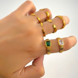 18K Gold Plated Square Open-end Zircon Ring Stainless Steel Rings