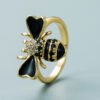 Copper Plated Real Gold Inlaid Zircon Bee Ring Rings 19 Copper Plated Real Gold Inlaid Zircon Bee Ring Rings 19