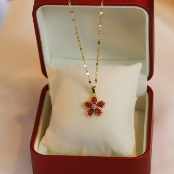 Red Flower Pendant Real Gold Electroplated Necklace Necklaces 4