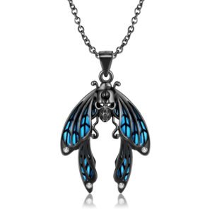 Original Design Blue Cicada Necklace S925 Sterling Silver Electroplated Black Gold Mixed With Dark Style Necklace Necklaces