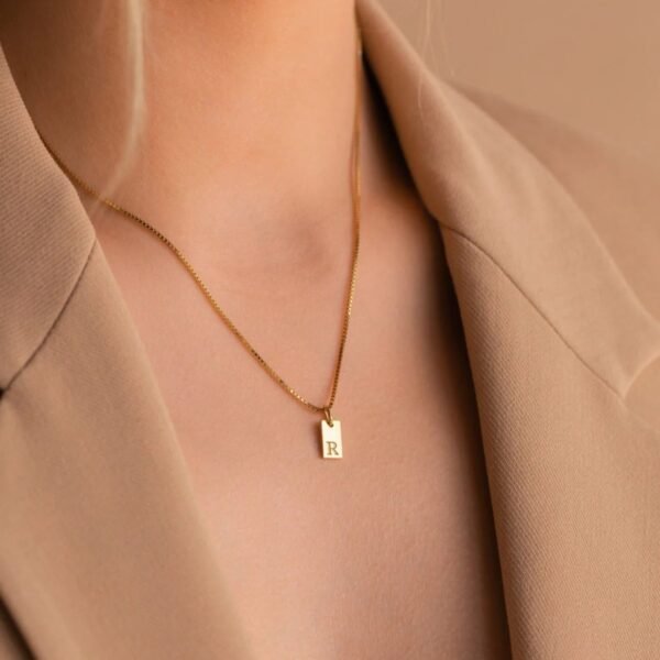 Stainless Steel Simple 26 Letter Hanging Tag Gold Brick Necklace Necklaces 3
