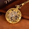 Large Wheel Gold Surface Digital Surface Mechanical Hollowing Flower Needle Pocket Watch watches 15