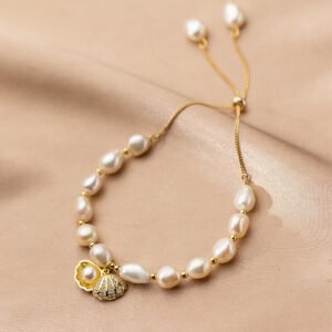 S925 Silver Pearl Diamond Inlaid Shell Small Gold Bead Bracelet Bracelets