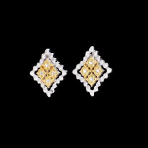 Italian Craft Diamond Stud Earrings Gold Plated Two Tone Earrings