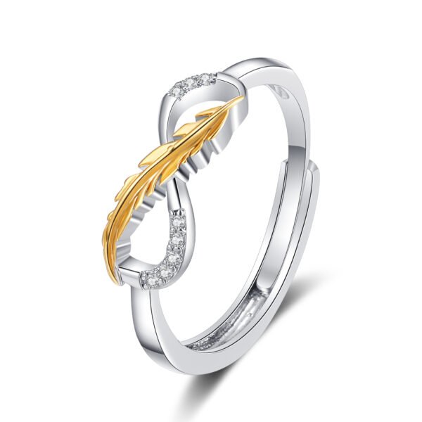 Two-Tone Gold Feather Ring With Rhinestones Rings 9
