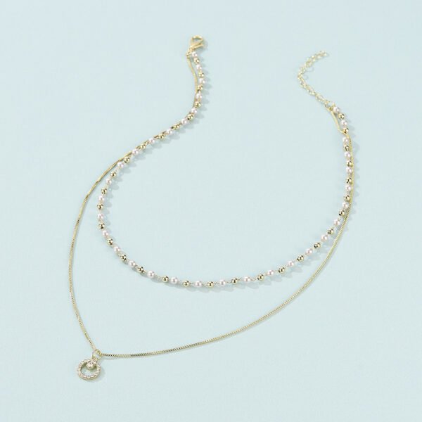 Ins Cold Wind Double Pearl Ring Pendant Necklace Necklaces 3