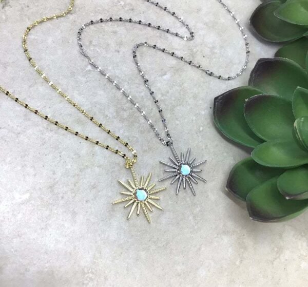 Boho Synthetic Opal Necklace Gold Sun God Necklaces 6