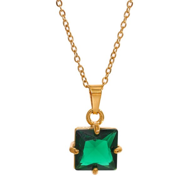 Elegant Pendant Necklace 18K Gold Stainless Steel Large  Square Zirconium Pendant Necklaces 4
