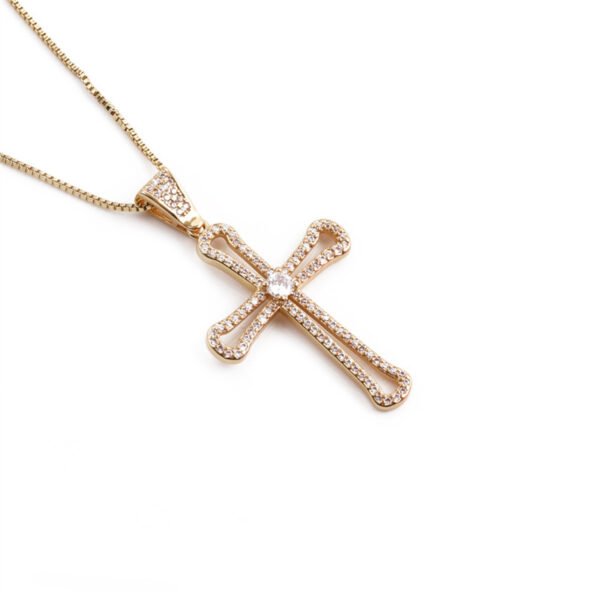 Lady 18K Gold-plated Copper With Zircon Cross Pendant Necklace Necklaces 12