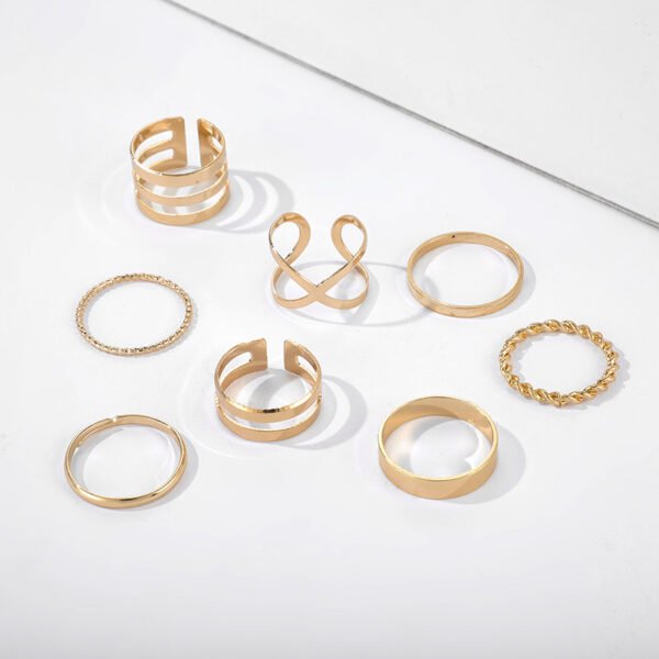 8-Piece Retro Metal Smooth Twist Cross Ring Set Rings 4