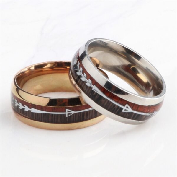 Stainless Steel Wood Grain Arrow Inlaid Ring Rings 7