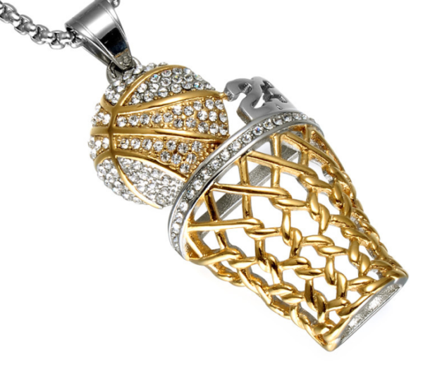 HIP Hop Bling Iced Out Gold Full Rhinestone Basketball Pendants Necklaces 316L Stainless Steel Sports Necklace for Men Jewelry Necklaces 5