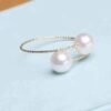 18k Gold Pearl Elastic Ring Au750 Color Gold Adjustable Rings 8