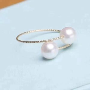 18k Gold Pearl Elastic Ring Au750 Color Gold Adjustable Rings