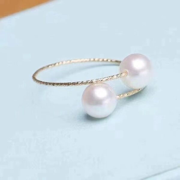 18k Gold Pearl Elastic Ring Au750 Color Gold Adjustable Rings 3