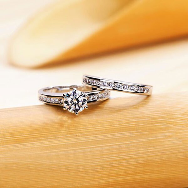 White Gold Plated Couple Combined Ring Set Rings 3