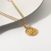 18K Gold Plated 316L Stainless Steel Flower Coin Pendant Necklace Necklaces 9