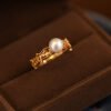 S925 Sterling Silver Pearl Gold Plated Ring For Women Rings 9