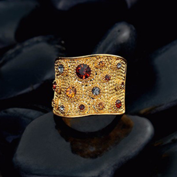 Viennois Wide Gold Color Finger Rings For Women Multicoloured Rhinestones Paved Cocktail Ring Size 678 9 For Female Rings 5