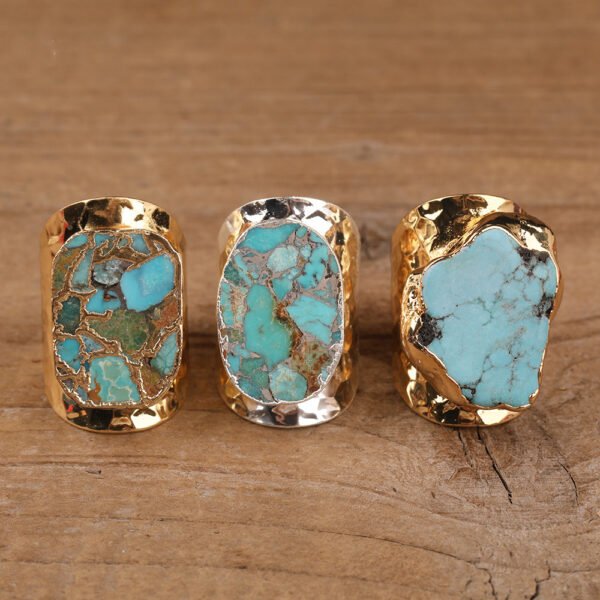 Natural Gold Turquoise Stone Bead Ring Rings 6