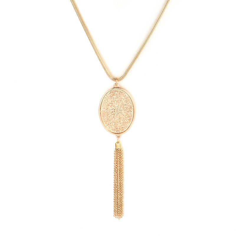European And American Hollow Disc Pendant Tassel Long Necklace Women Necklaces 7 European And American Hollow Disc Pendant Tassel Long Necklace Women Necklaces 7