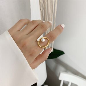 Adjustable Pearl Light Luxury Gold Plated Ring Rings