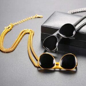 18k gold plated men jewelry cool sunglass pendant necklace with chain Necklaces