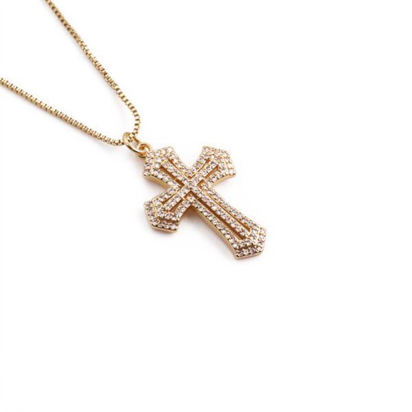 Lady 18K Gold-plated Copper With Zircon Cross Pendant Necklace Necklaces 5