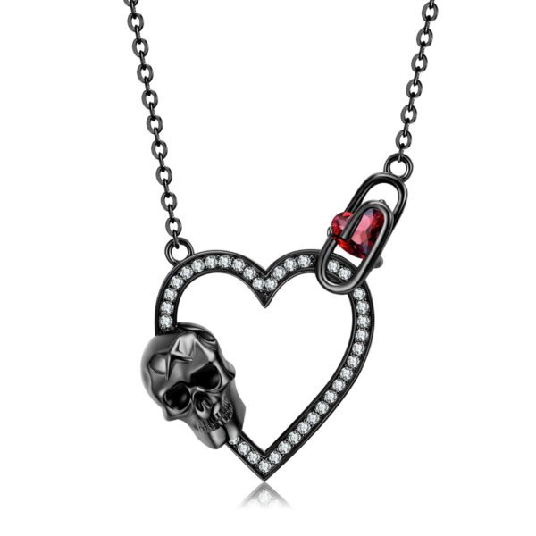 S925 Silver Plated Black Gold Zirconium Set Skull Heart Necklace Dark Retro Gothic Punk Necklaces 3