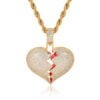 Hip Hop Copper Set Zircon Broken Heart Shape Pendant Real Gold Electroplated Couple Necklace Necklaces 16