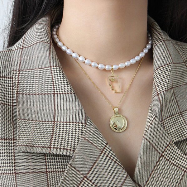 French Vintage Freshwater Pearl S925 Sterling Silver Plated K Gold Statue Necklace Necklaces 3