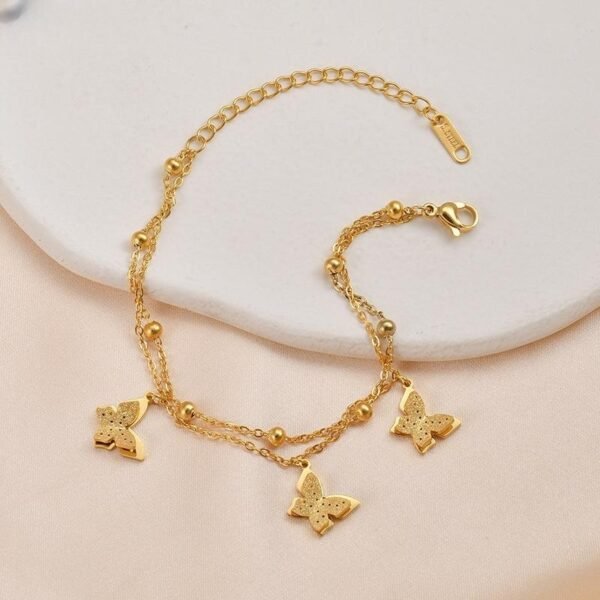 Titanium Steel Plated 14K Gold Butterfly Double-layer Room Beads Bracelet Female Bracelets 11
