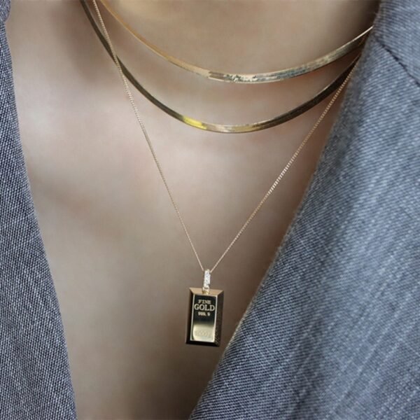 Au750 Gold Gold Bar Natural Diamond Pendant Necklace Necklaces 3