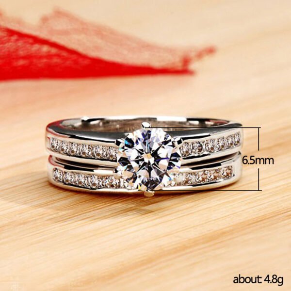 White Gold Plated Couple Combined Ring Set Rings 7