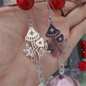 Women’s Fashion Temperament Mushroom Shape Crystal Hanging Earrings Earrings