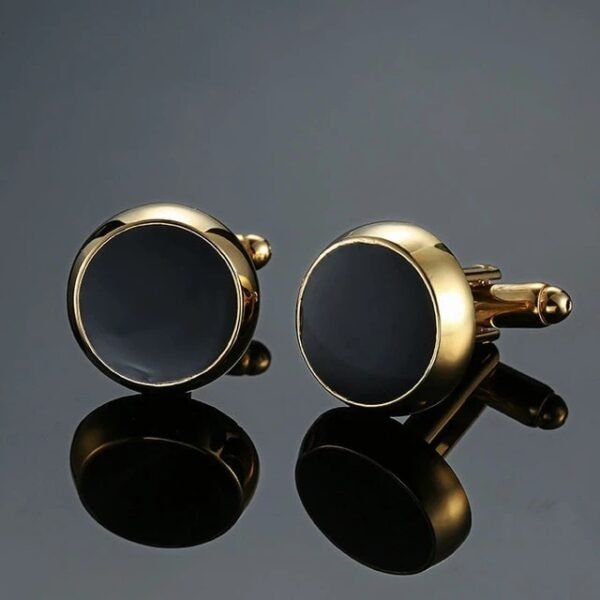Simple style Gold Round Black Enamel Cufflinks Accessories 6