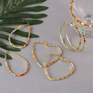 Geometric Handmade Rice Beads Heart Earrings Earrings