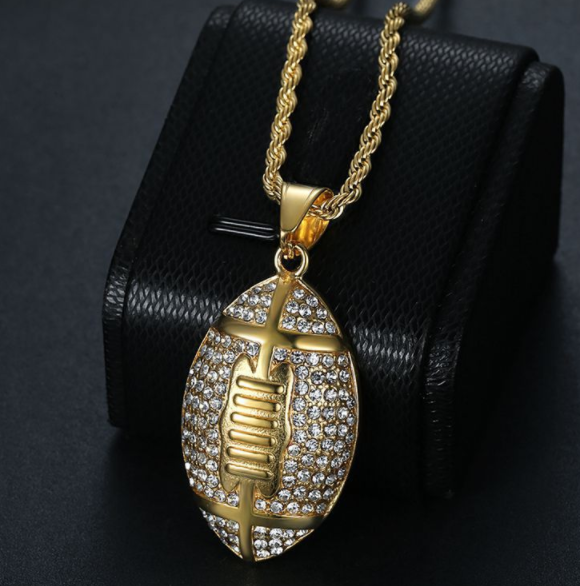 316L stainless steel gym jewelry Gold plated men rugby ball necklace Necklaces 2