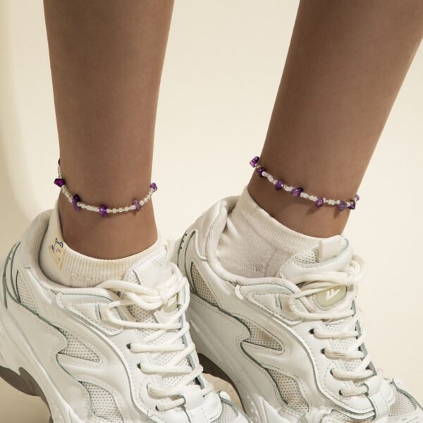 Beach Style Single Layer Trendy Irregular Colored Stone Anklet Anklets 3