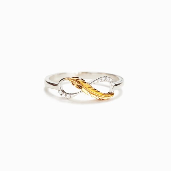 Two-Tone Gold Feather Ring With Rhinestones Rings 8