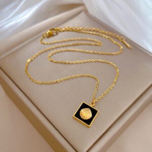 Square Shell Personality Minimalist Stove Real Gold Necklace Women Necklaces