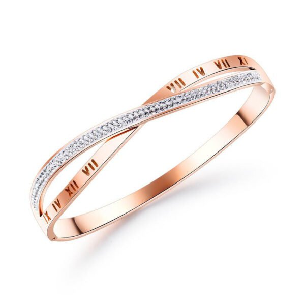 Roman Numerals Titanium Steel Women’s Bracelet Rose Gold Plated Cross X-Shaped Diamond Bracelet Bracelets 3