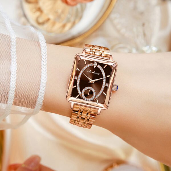 Fashionable Rose Gold Square Women’s Diamond Two-pin Half Watch watches 3