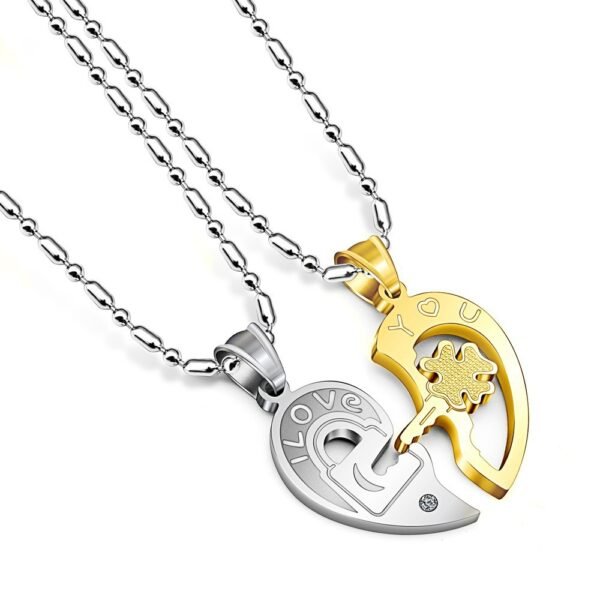 Couple Necklace Lock Pair Of Love Shaped Key Titanium Steel Pendant Necklaces 5