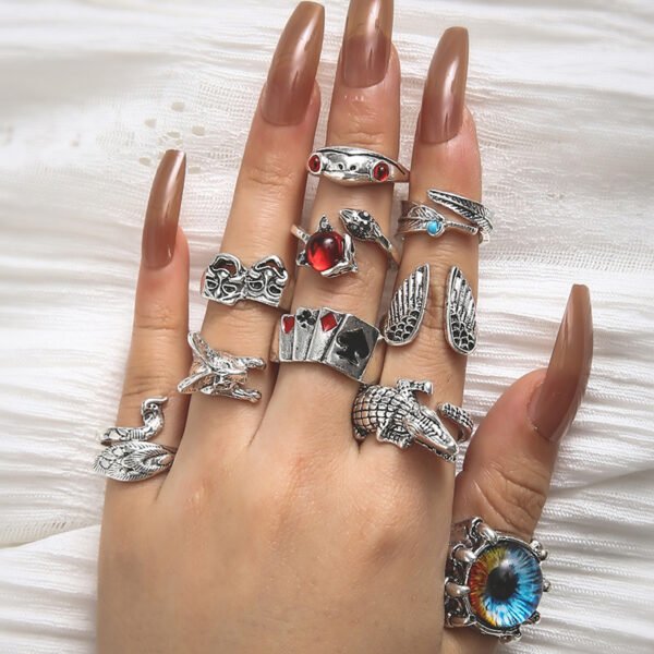 Animal Fish Hole Head Grimace Eye Ring Set Of 10 Rings 3